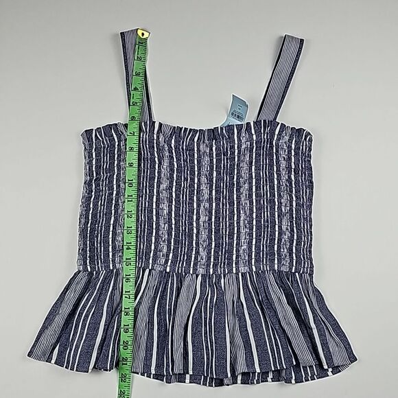 LOFT -241 NWT Blue White Striped Smocked Peplum Tank Top Blouse Women's Medium - Picture 9 of 9